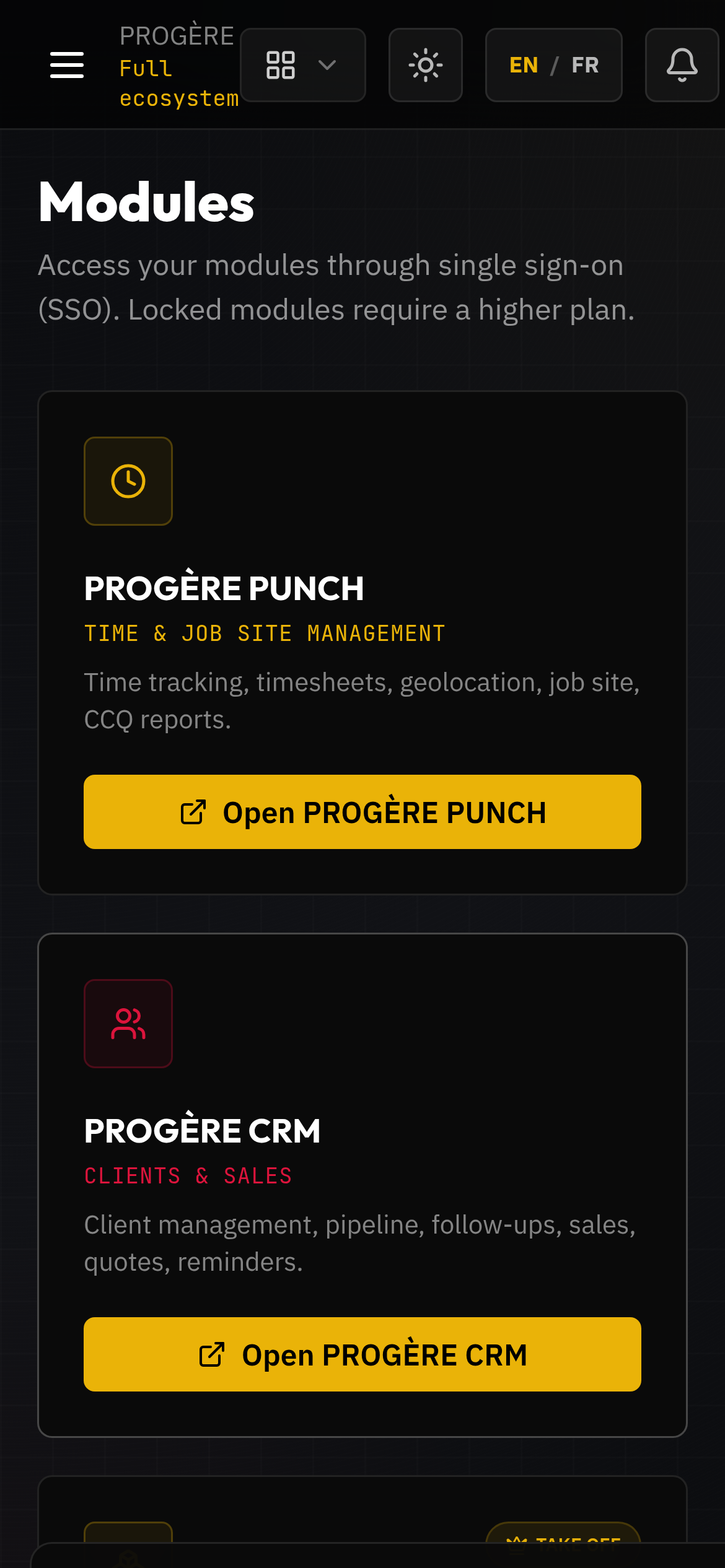 App mobile — Modules
